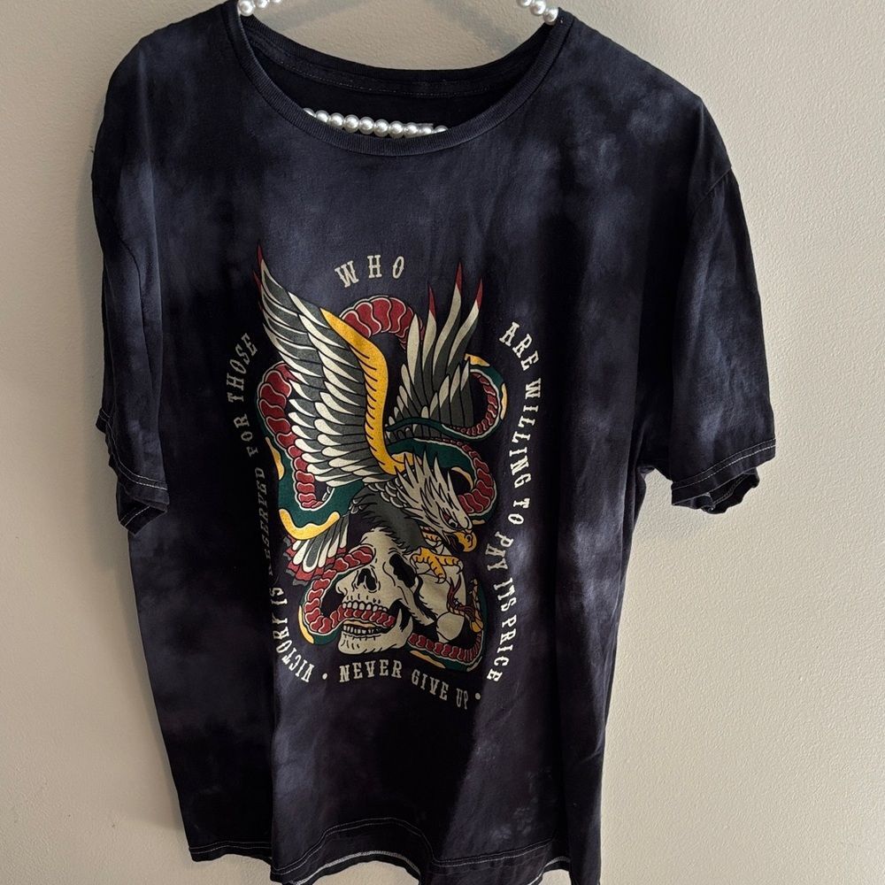 Thirty Single Shirt Mens 2XL Graphic Tee Tie Dye Tattoo Eagle Snake Skull Black